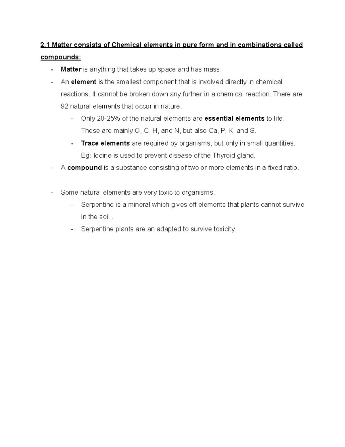 Chemistry study guide - 2 Matter consists of Chemical elements in pure ...