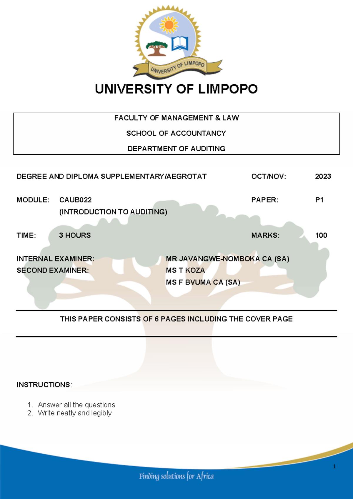 Supp 2023 - Supp Q - UNIVERSITY OF LIMPOPO FACULTY OF MANAGEMENT & LAW ...