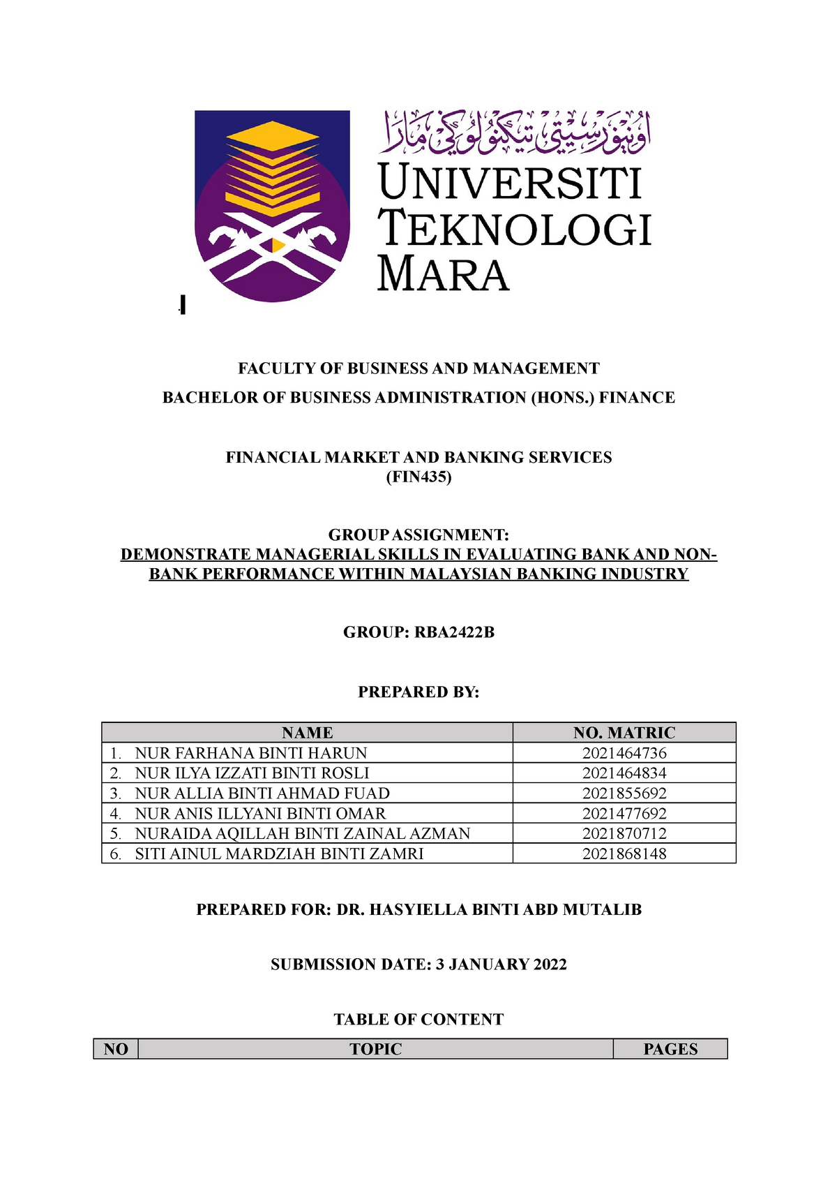 fin435 group assignment bank