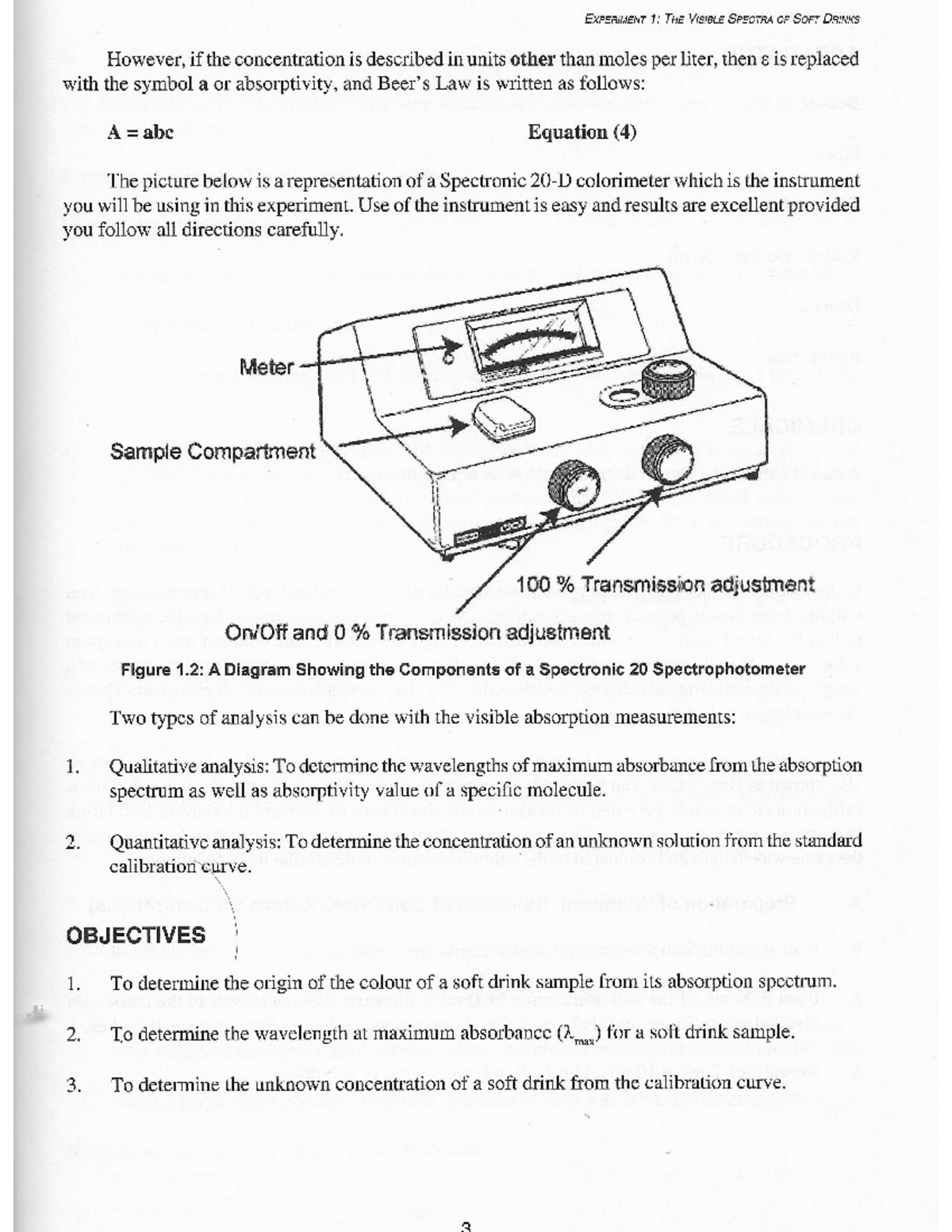 CHM260 Lab Manual Experiment 1 and 2 Basic Instrumental Analysis
