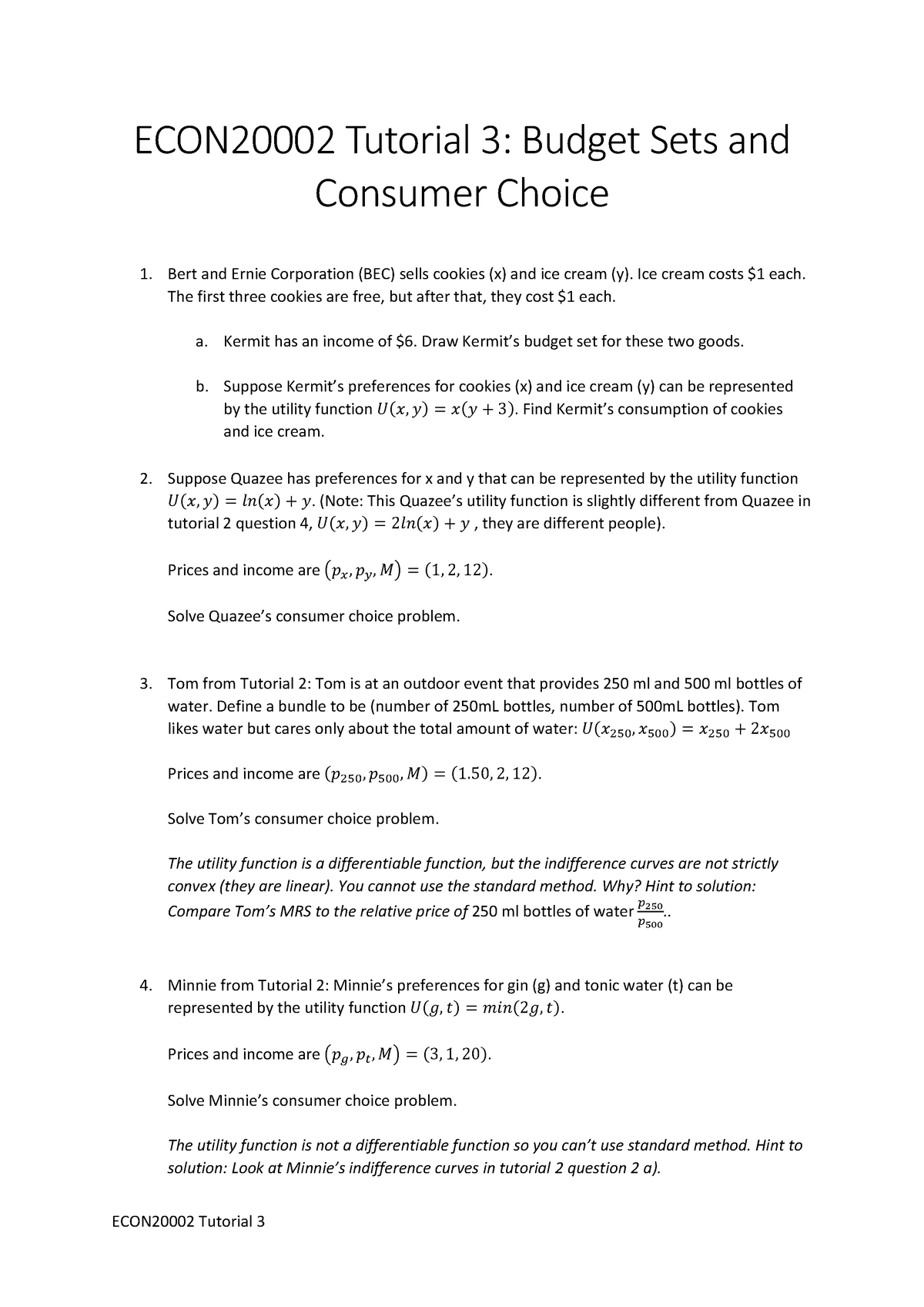 ECON2000 2 Tutorial 3 - Warning: TT: Undefined Function: 32 Warning: TT ...