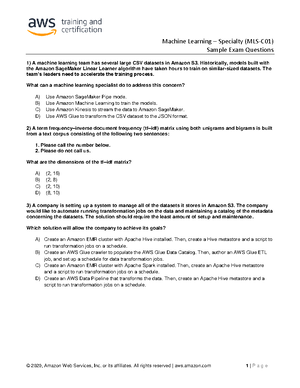 MLS-C01日本語サンプル