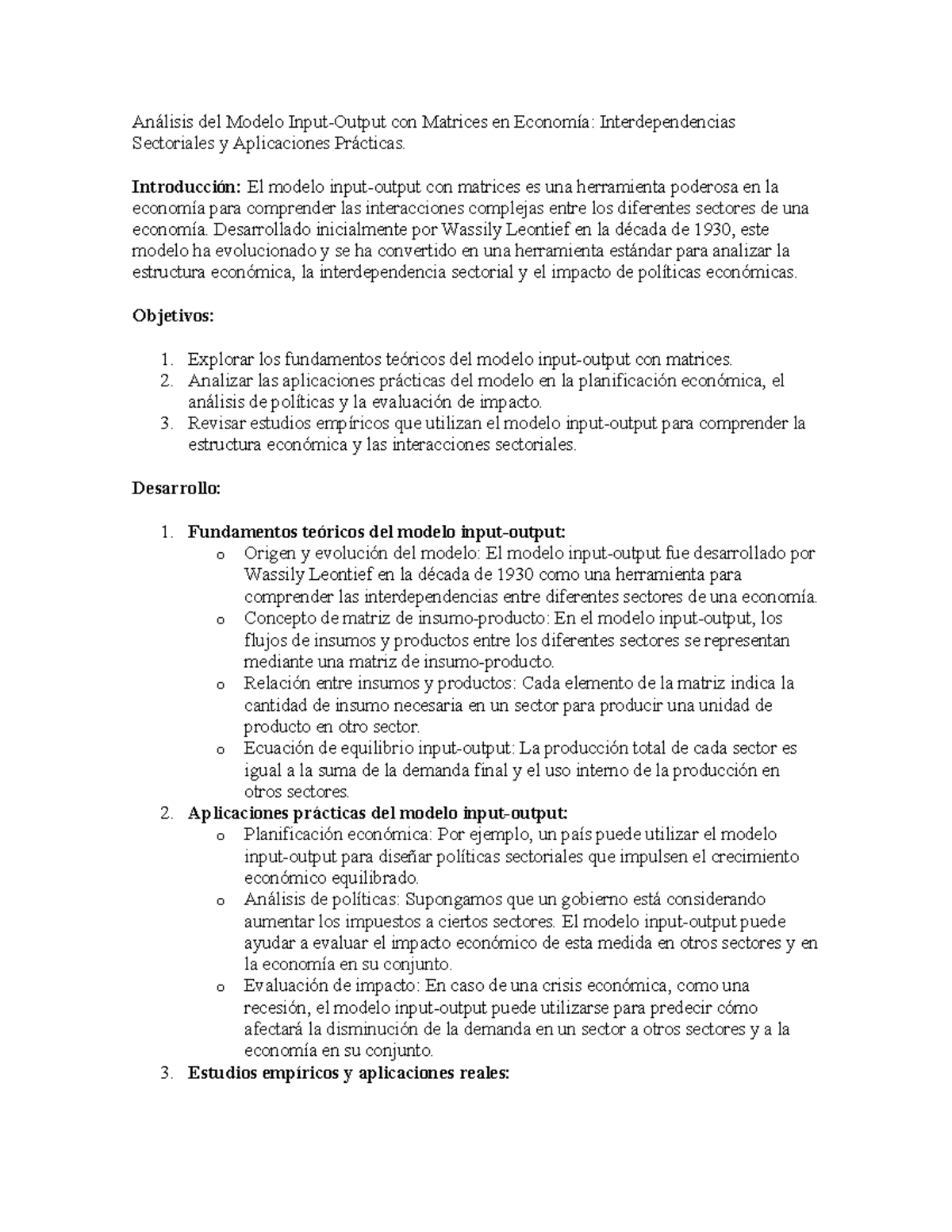 Análisis del Modelo Input - Análisis del Modelo Input-Output con ...