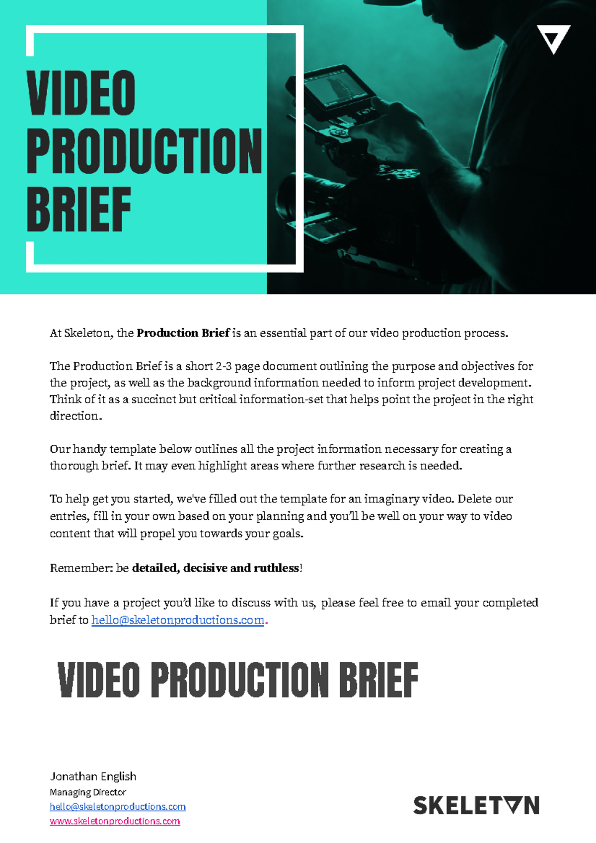 Video Production Brief Template Skeleton At Skeleton, the