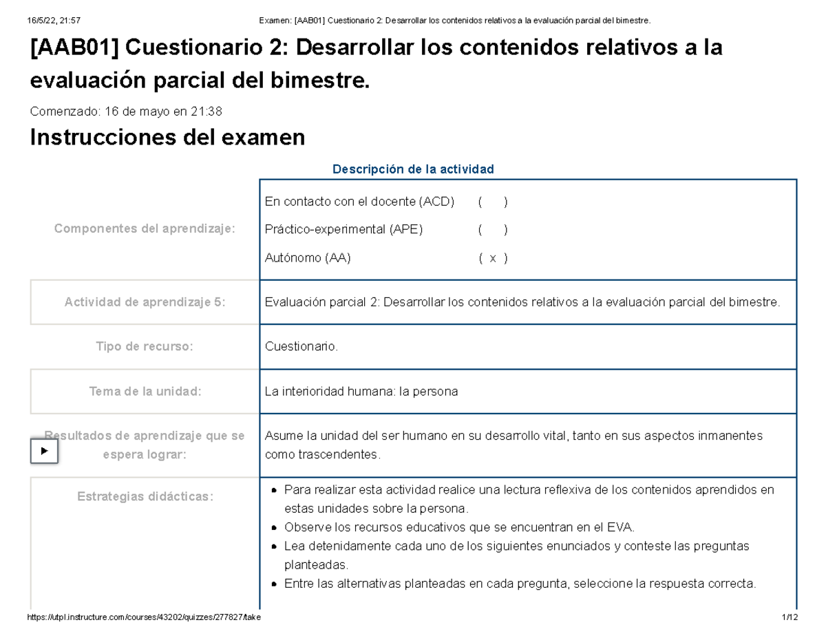 Examen [AAB01] Cuestionario 2 Desarrollar Los Contenidos Relativos A La ...