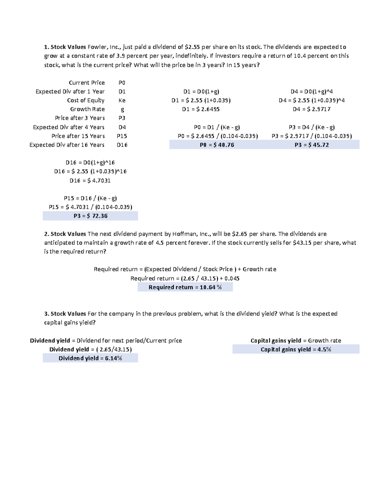 Assignment Week 4 - P D Ke g P D P D D1 = D0(1+g) D1 = $ 2 (1+0) D1 ...