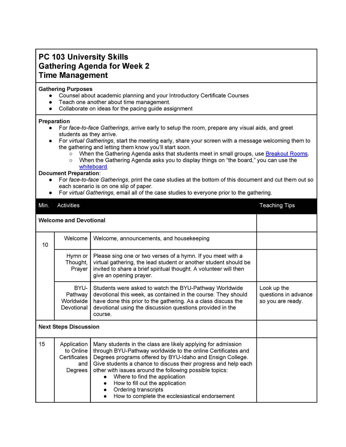 Pc103 W02Gathering Agenda PC 103 University Skills Gathering Agenda