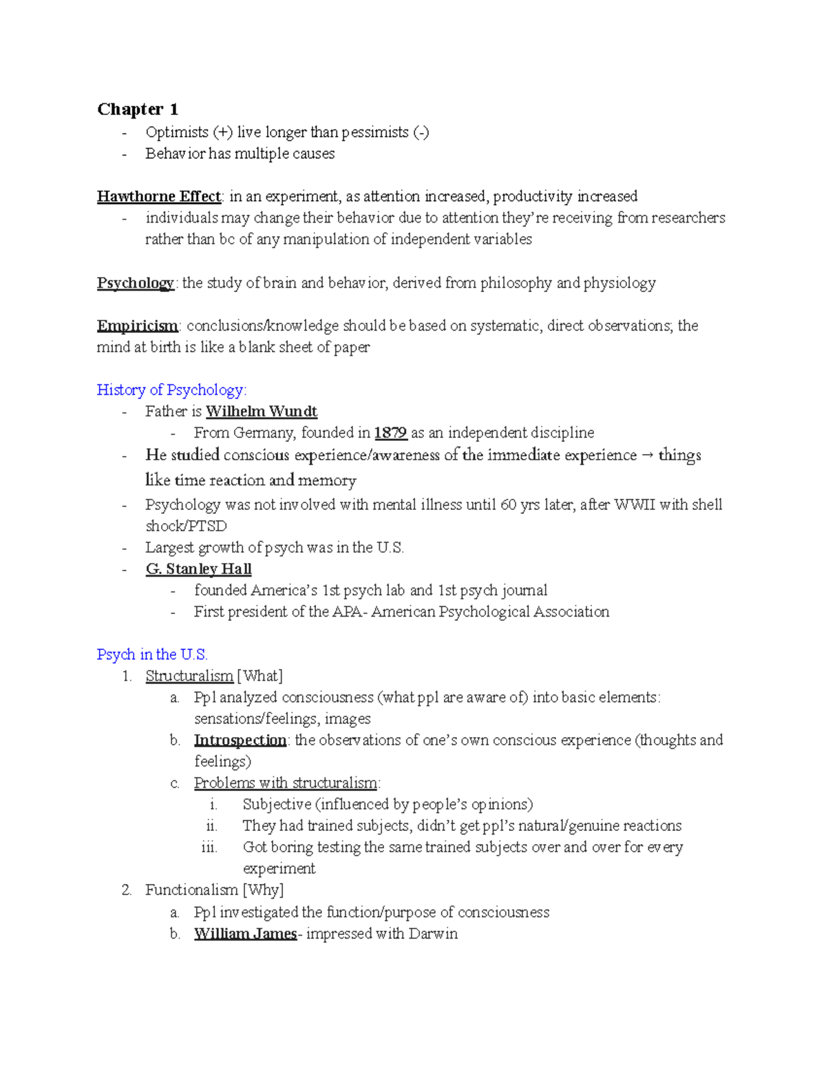 Psych Exam 1 Notes Everything you need to know for Exam 1 Chapter 1