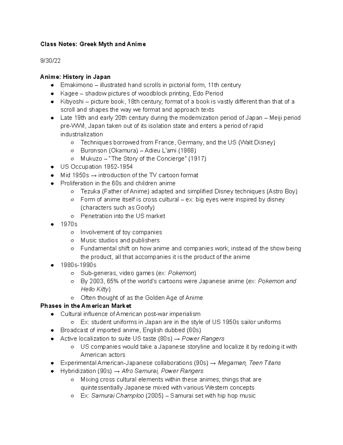 Class Notes Greek Myth and Anime - Class Notes: Greek Myth and Anime 9 ...