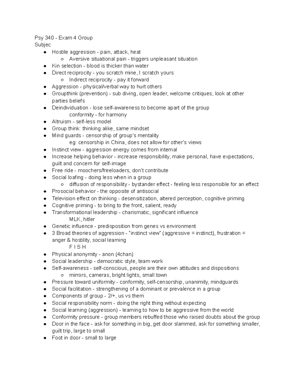 Psy 340 Exam 4 Group Review - Psy 340 - Exam 4 Group Subjec Hostile ...