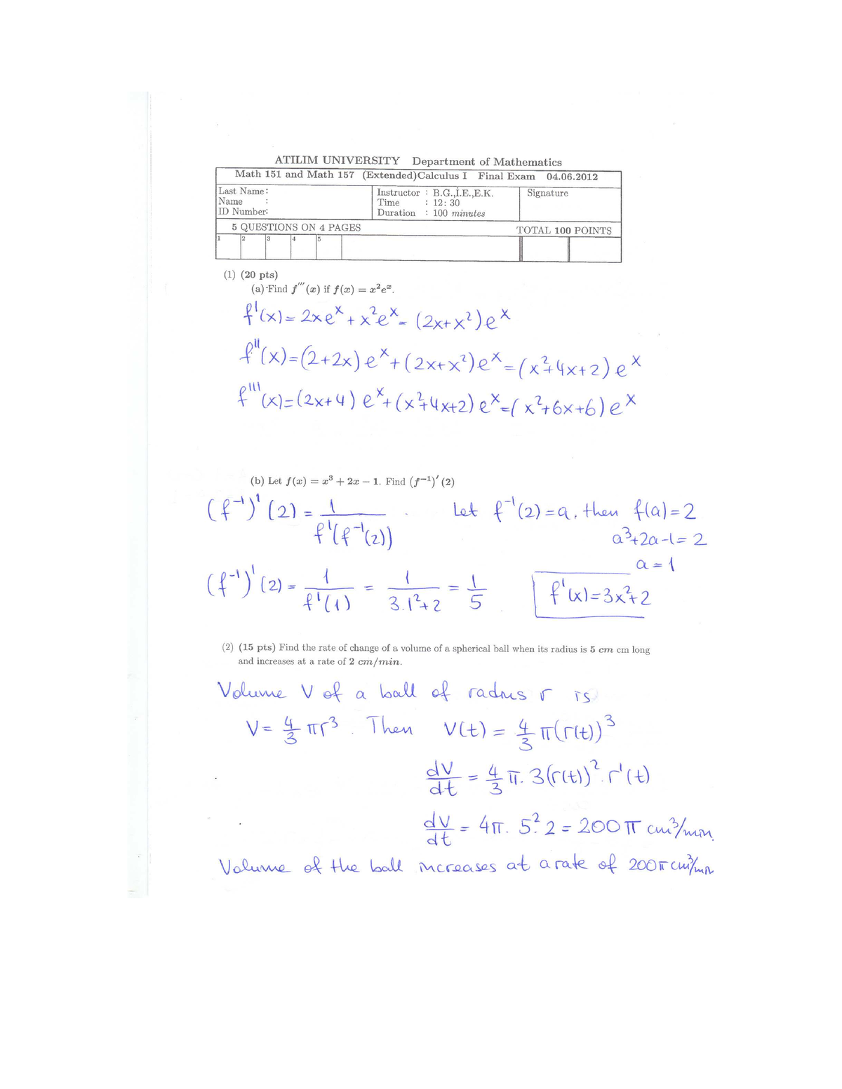 Calculus 1 Final Solutions - Math - Studocu