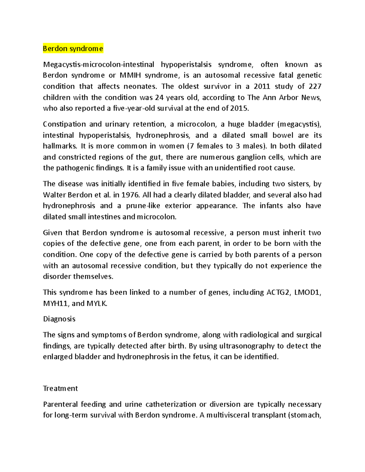 Berdon syndrome - The oldest survivor in a 2011 study of 227 children ...