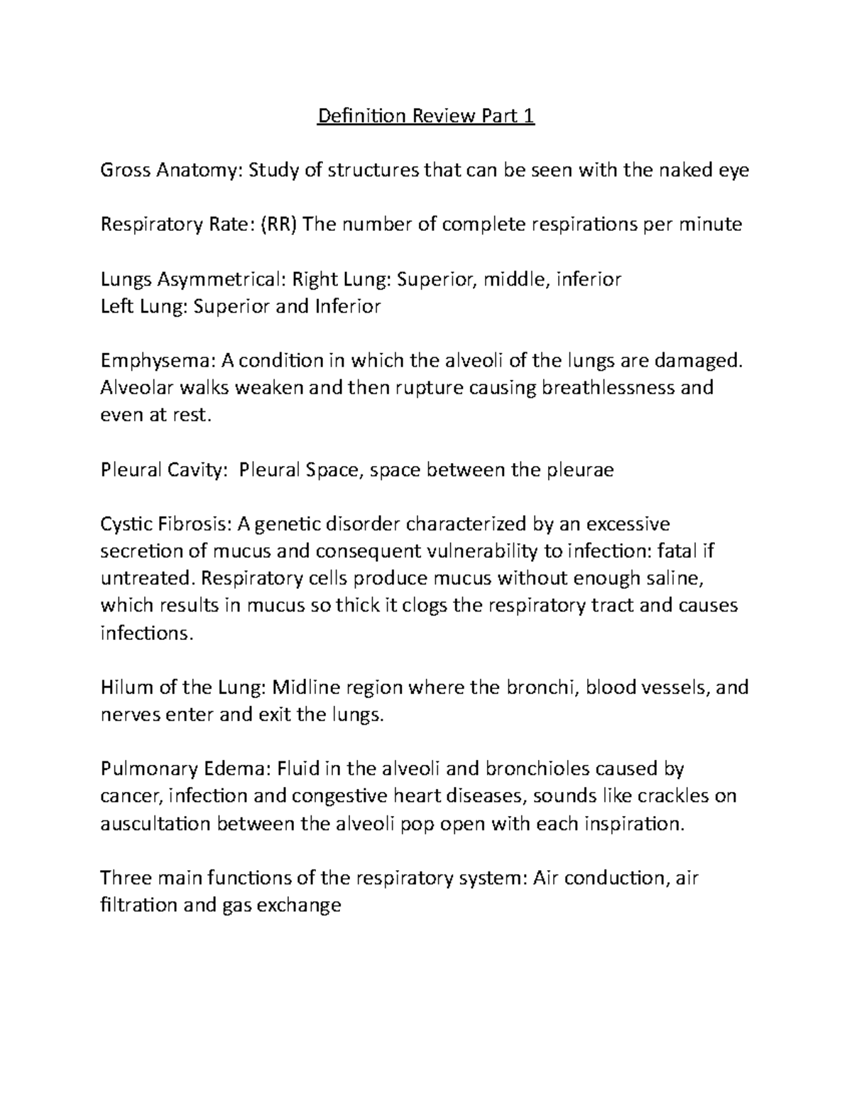 Definition Review Part 1 Alveolar walks weaken and then rupture