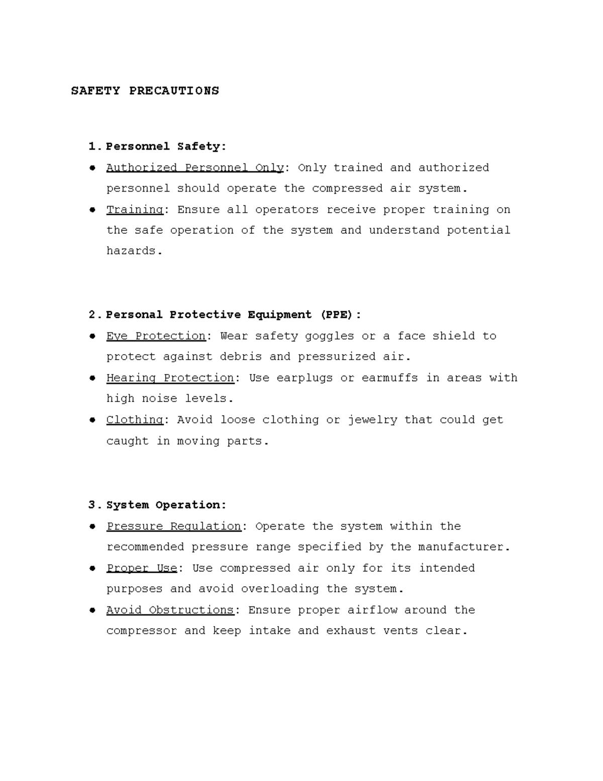 Safety Precautions - Notes - SAFETY PRECAUTIONS Personnel Safety ...