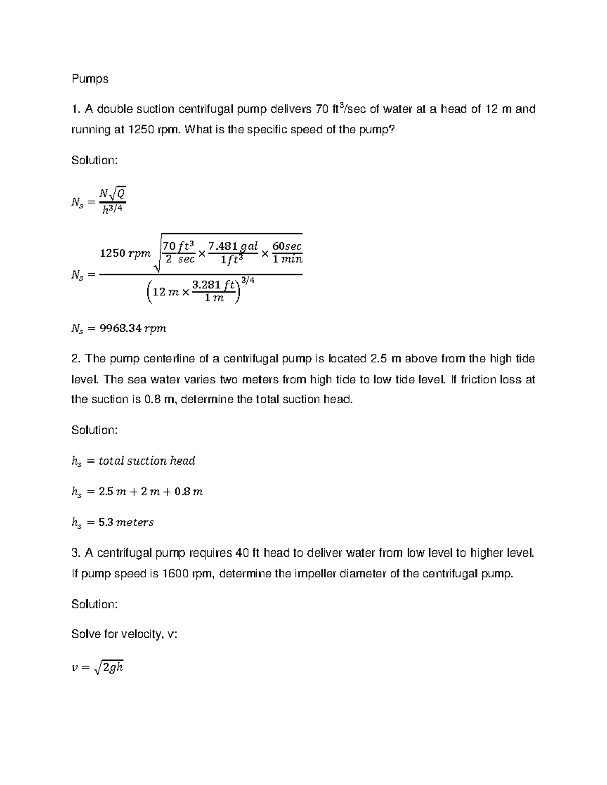 175267878PumpsProblems20Items Pumps A double suction centrifugal