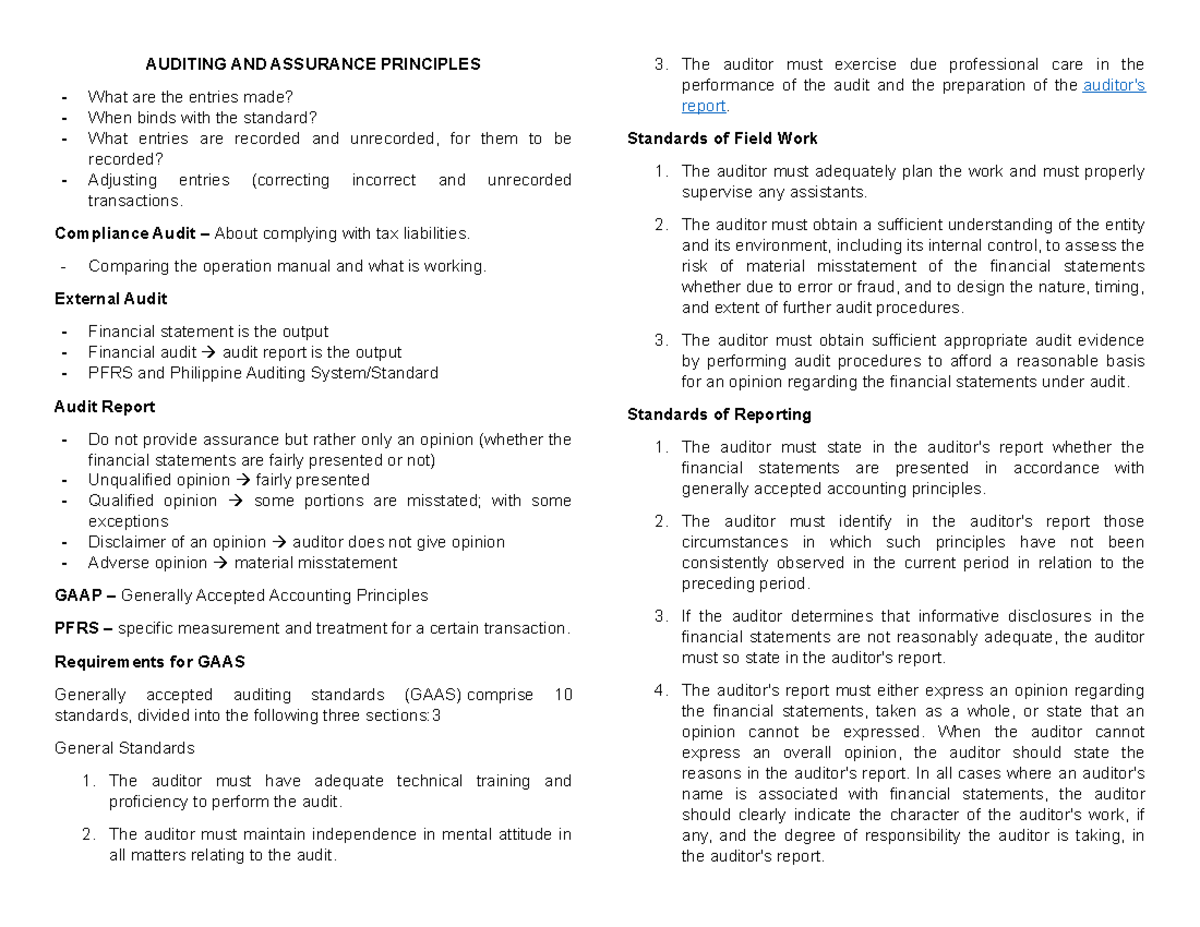 Auditing AND Assurance Principles - AUDITING AND ASSURANCE PRINCIPLES ...