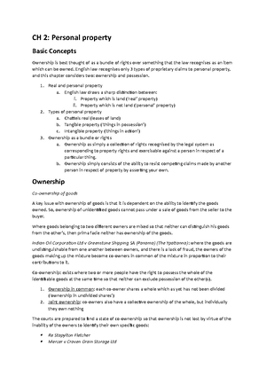CH 11 notes - CH 11: The transfer of property and risk Overview ...
