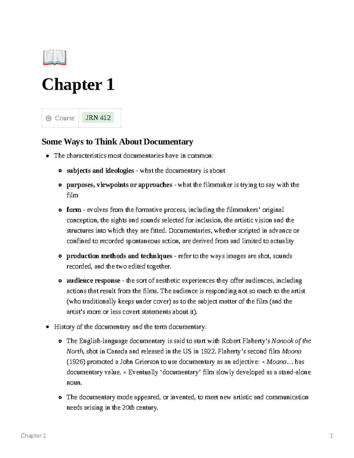 Ryerson TMU JRN 412 A New History of Documentary Film Chapter 1 Notets ...