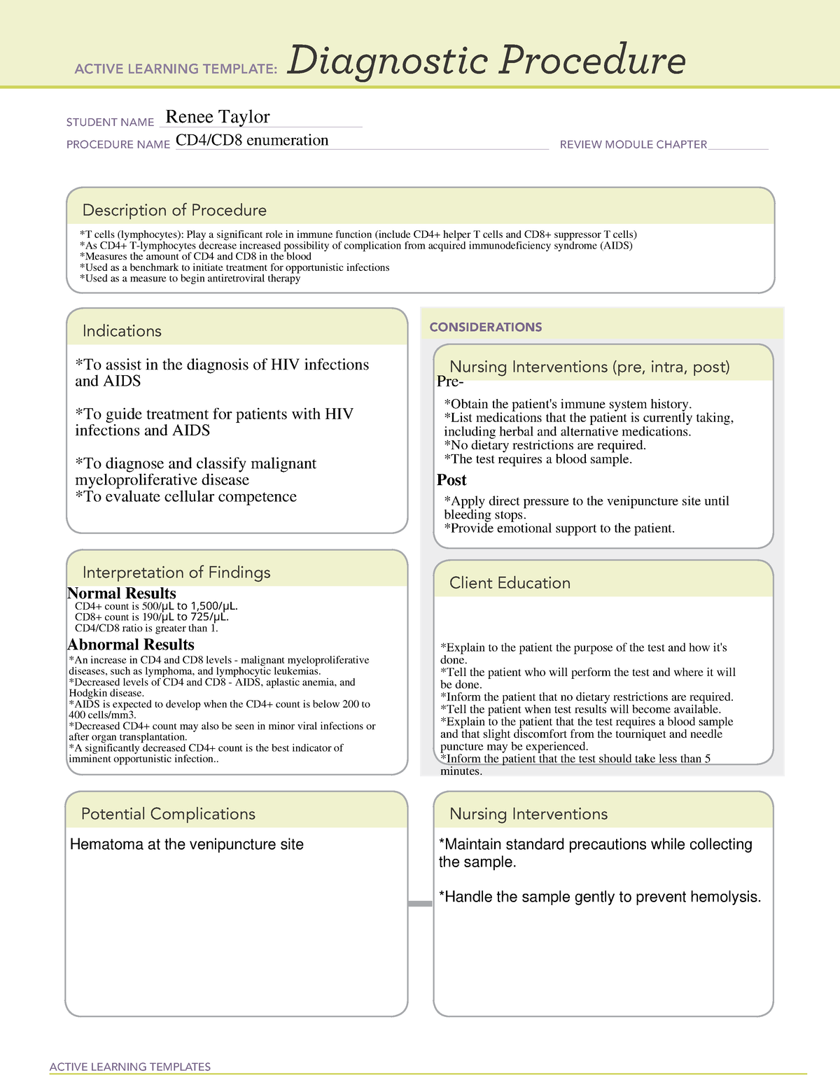 CD4 CD8 enumeration - Ati Systems Disorder template - ACTIVE LEARNING ...