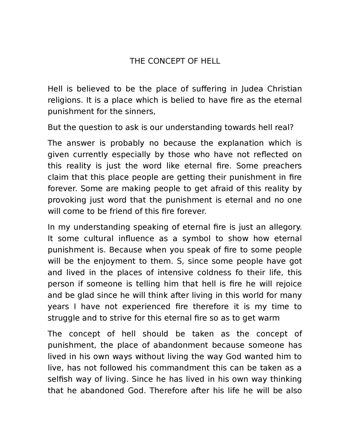 essay about hell