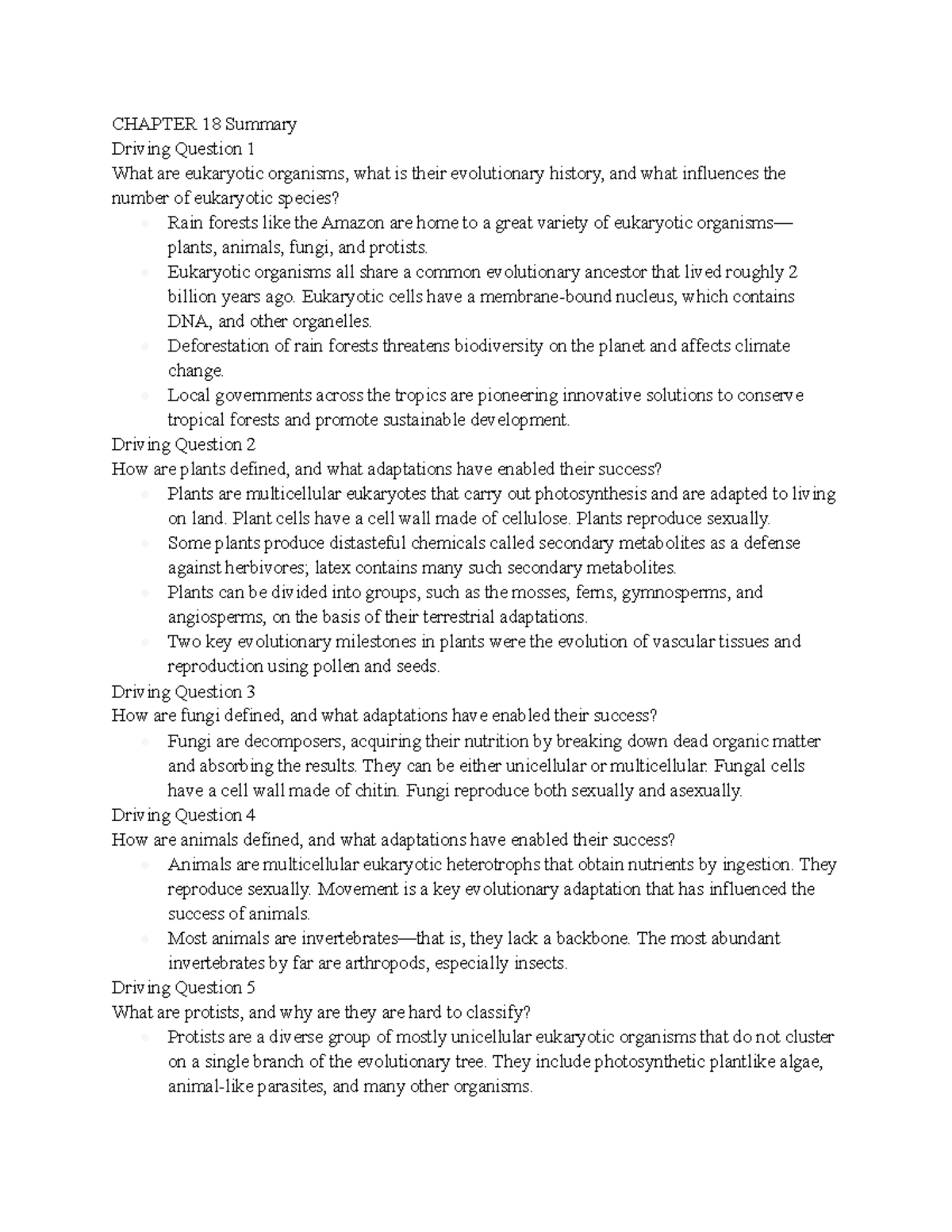 Bio 1409 chapter 18 summary chapter 18 summary driving question 1