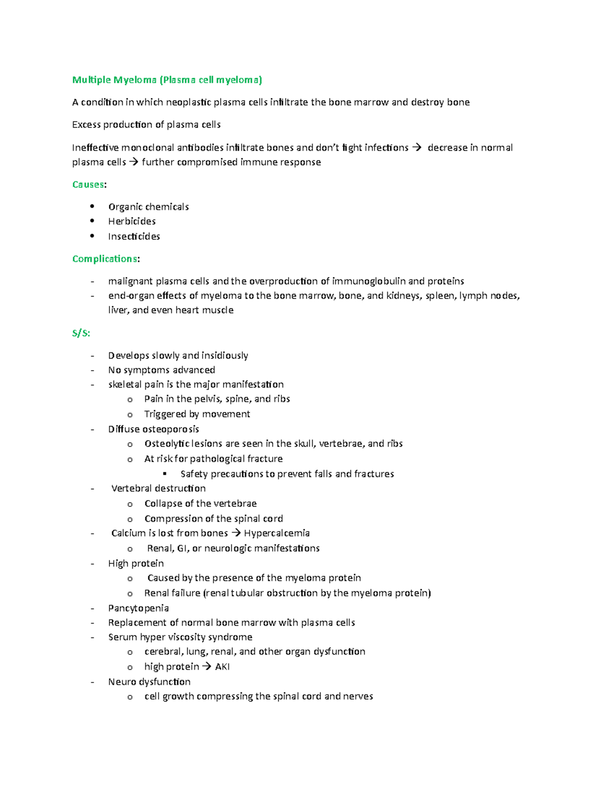 Multiple myeloma - notes - Multiple Myeloma (Plasma cell myeloma) A ...