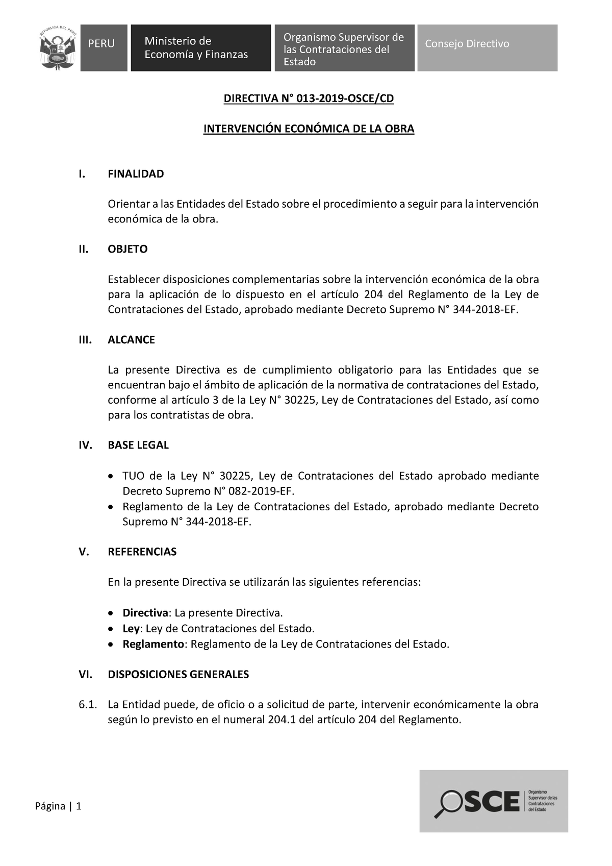 Directiva 013-2019-OSCE-CD Intervencion Economica VF - Ministerio De ...