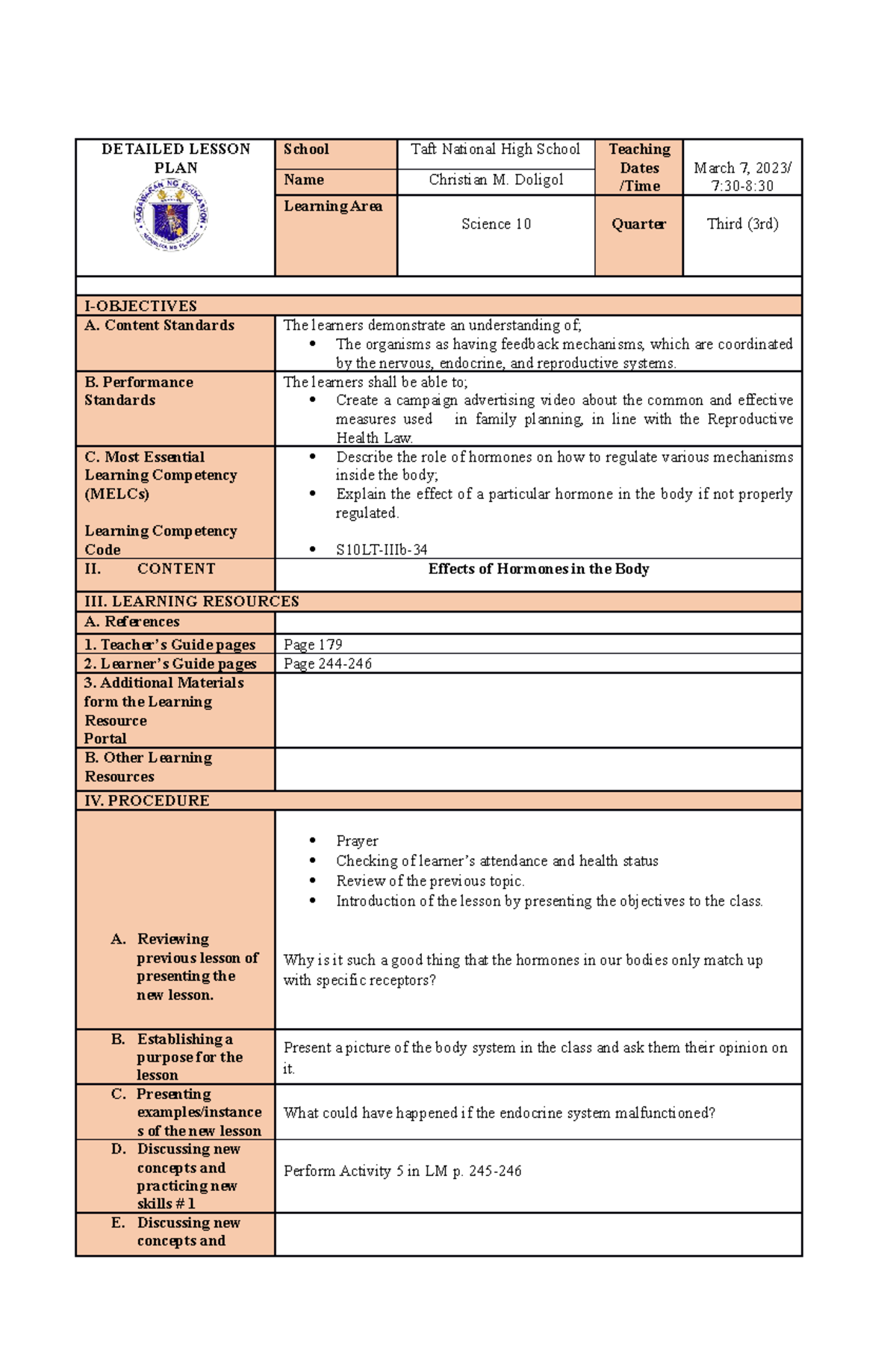 S10LT-IIIb-34 - Daily Lesson Plan (Grade 10 3rd Quarter) - DETAILED ...