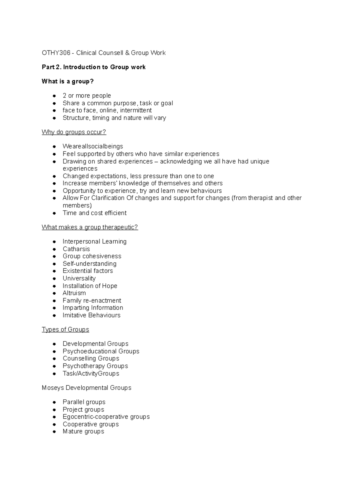OTHY304 - WEEK 1 PART 2 Lecture Notes - OTHY306 - Clinical Counsell ...