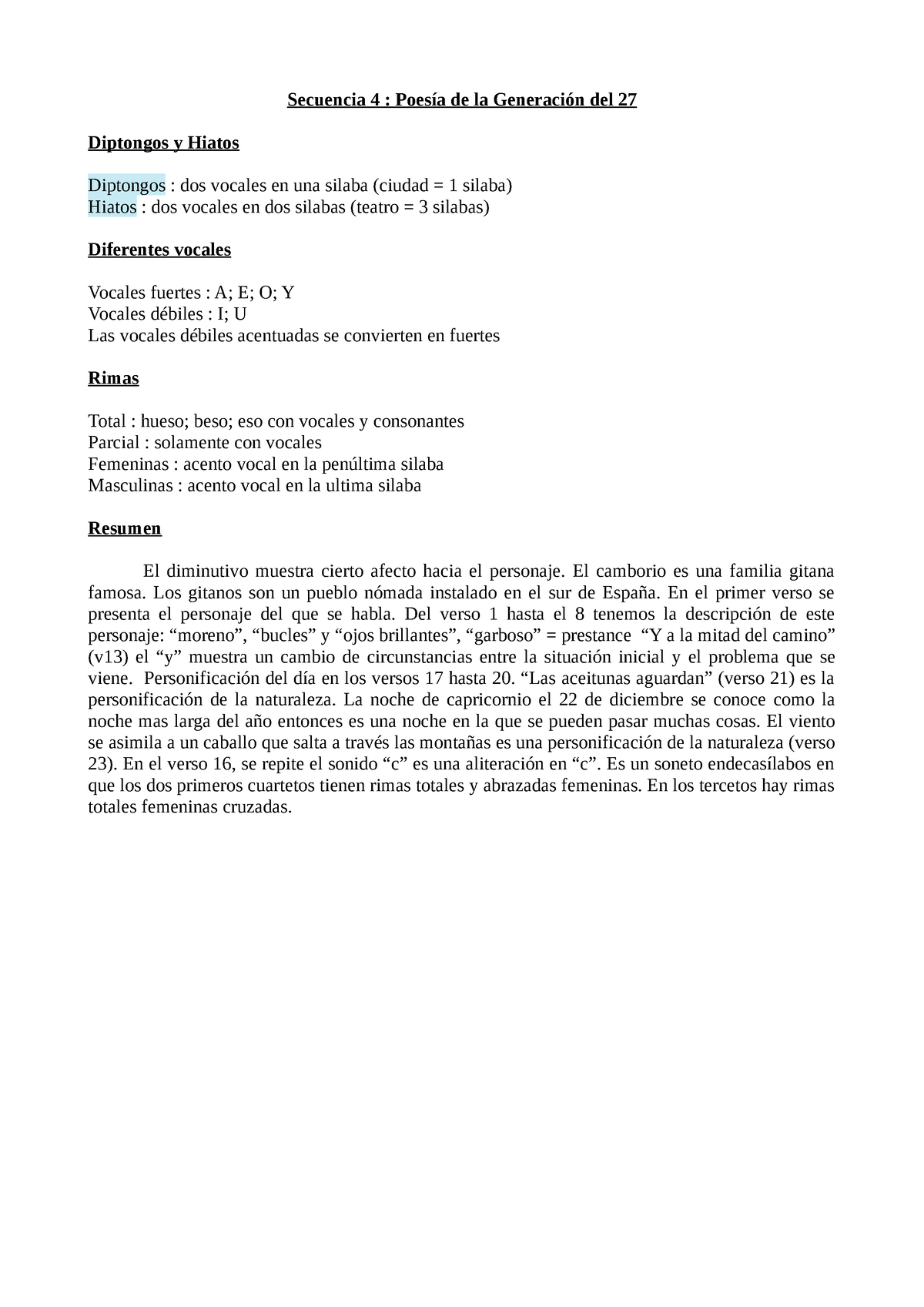 Secuencia 4 Apuntes De Literatura Secuencia 4 Poesía De La Generación Del 27 Diptongos Y