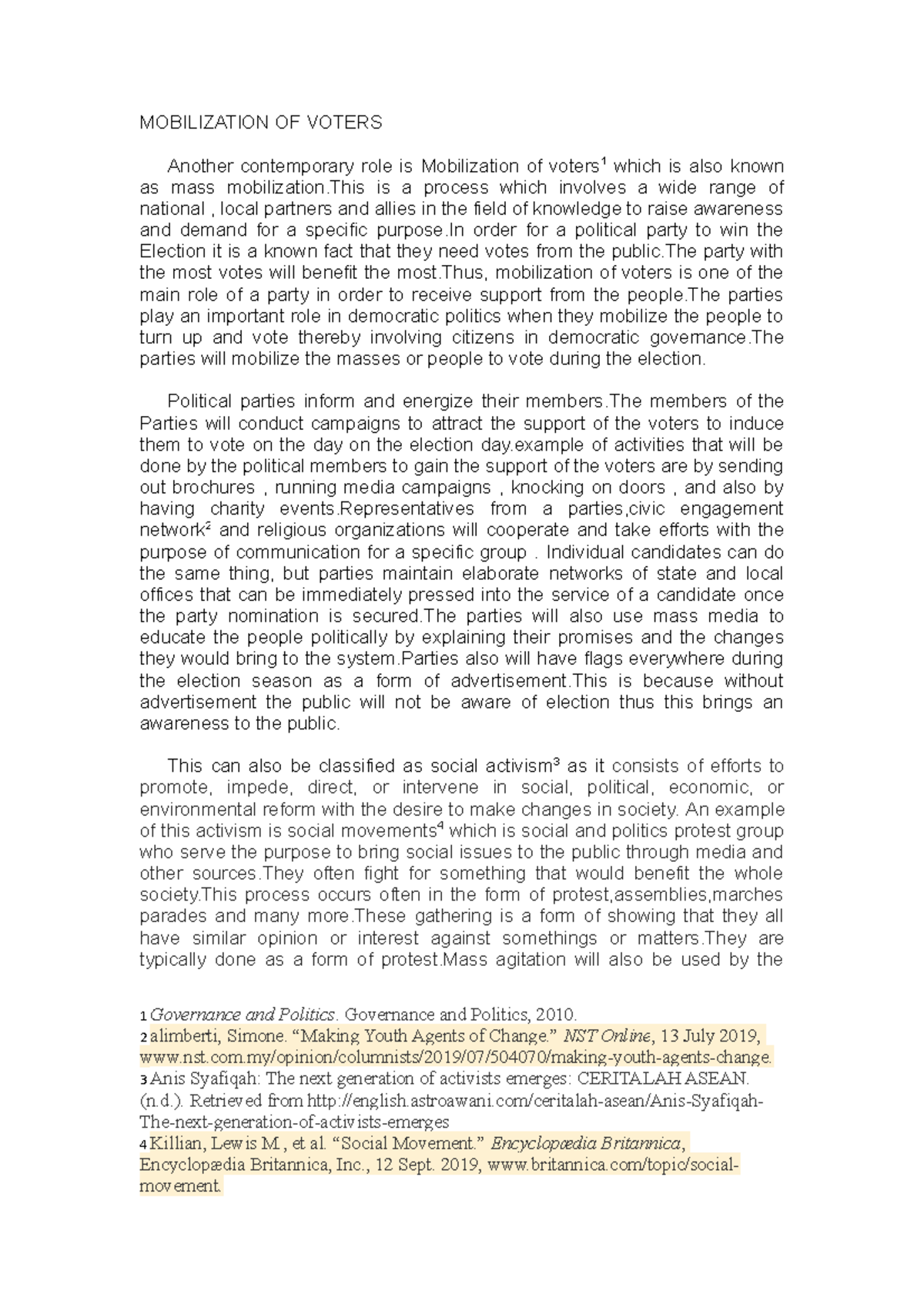 Intro to politics and governance - MOBILIZATION OF VOTERS Another ...