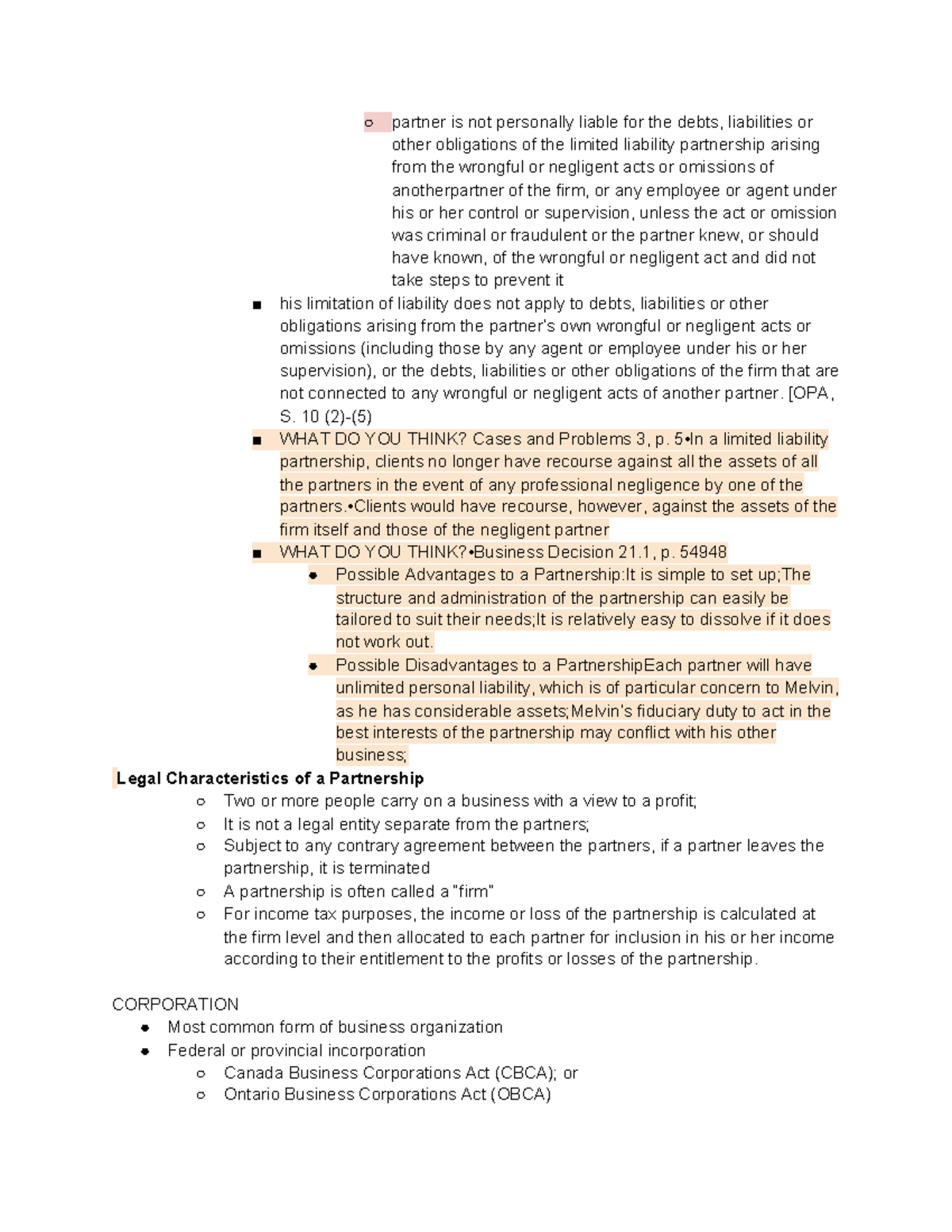 LAW 122 final exam notes (dragged) 5 - partner is not personally liable ...