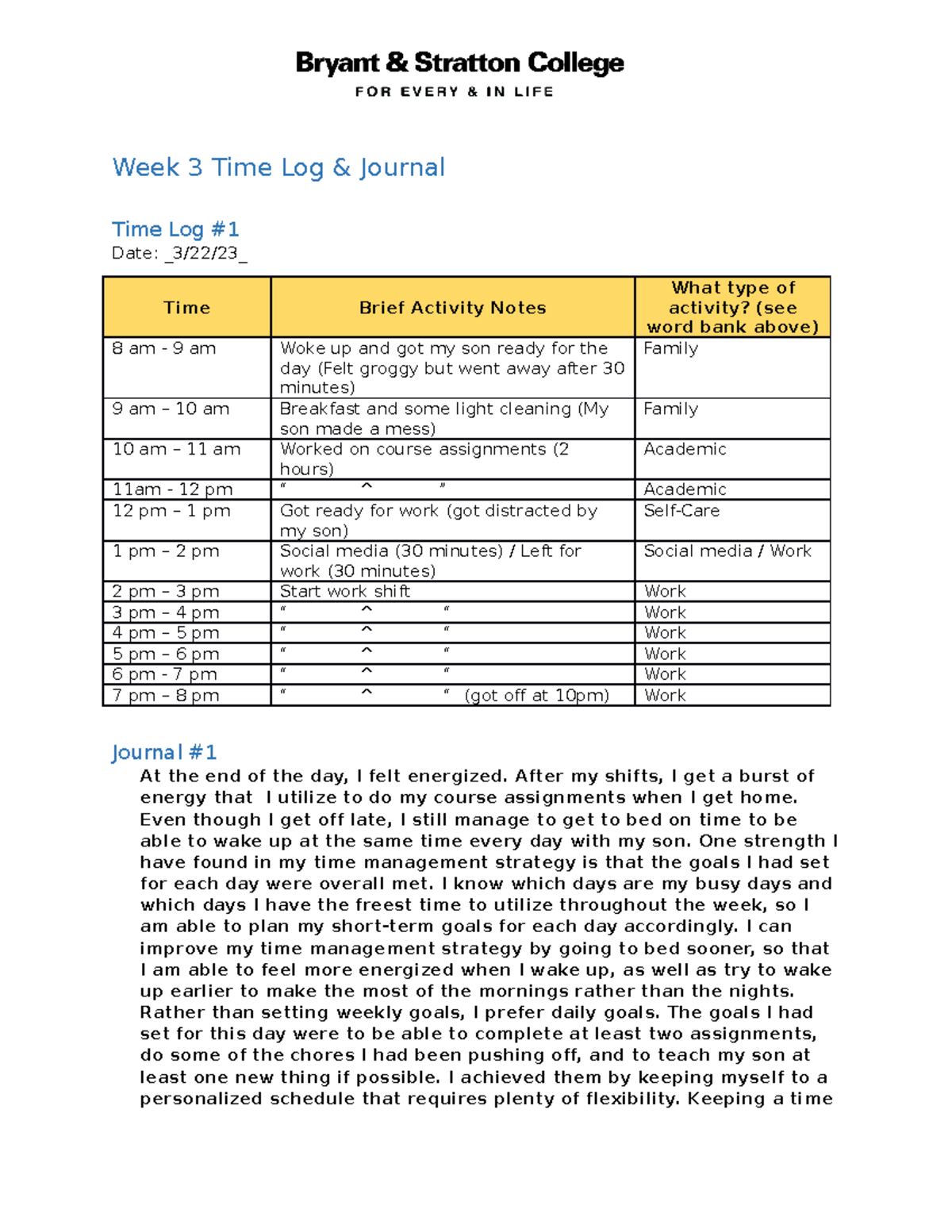 COMM104 W3 Time Log Journal COMM104 BSC Studocu