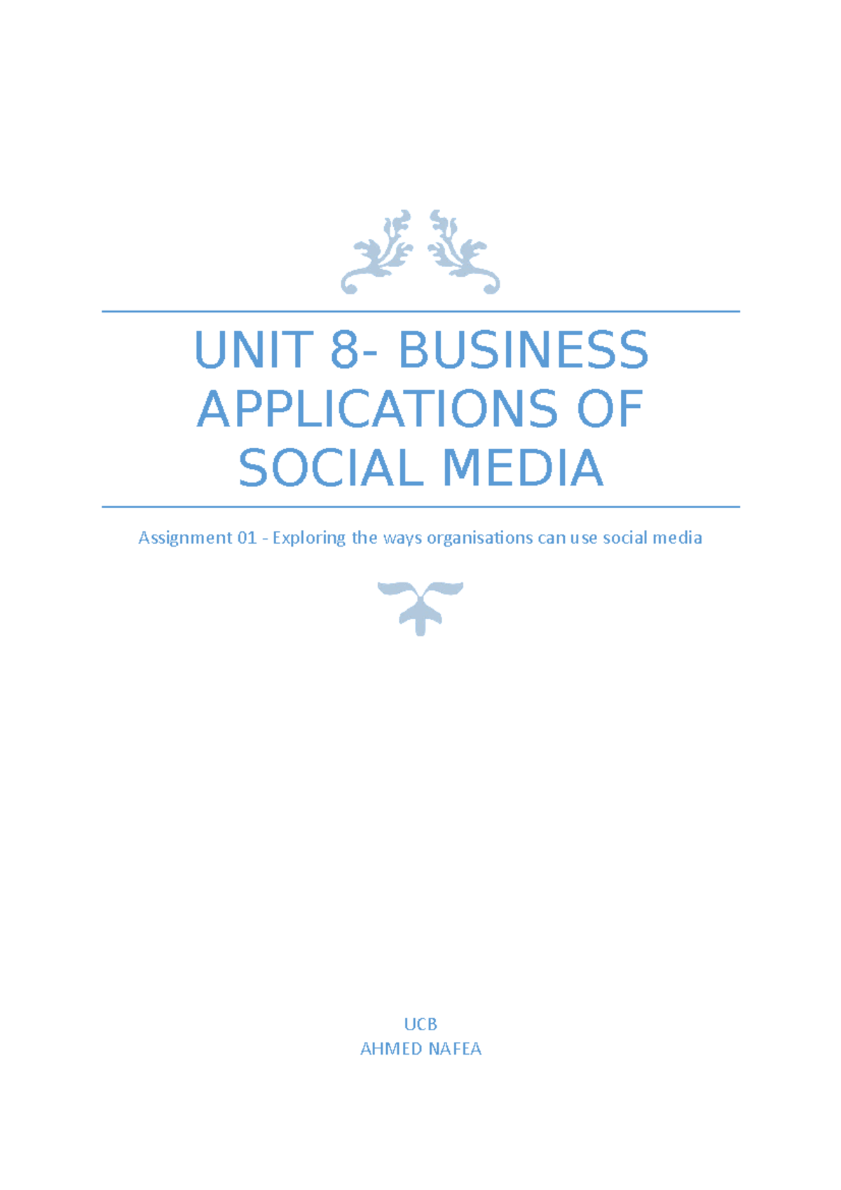 unit 8 business applications of social media assignment 1