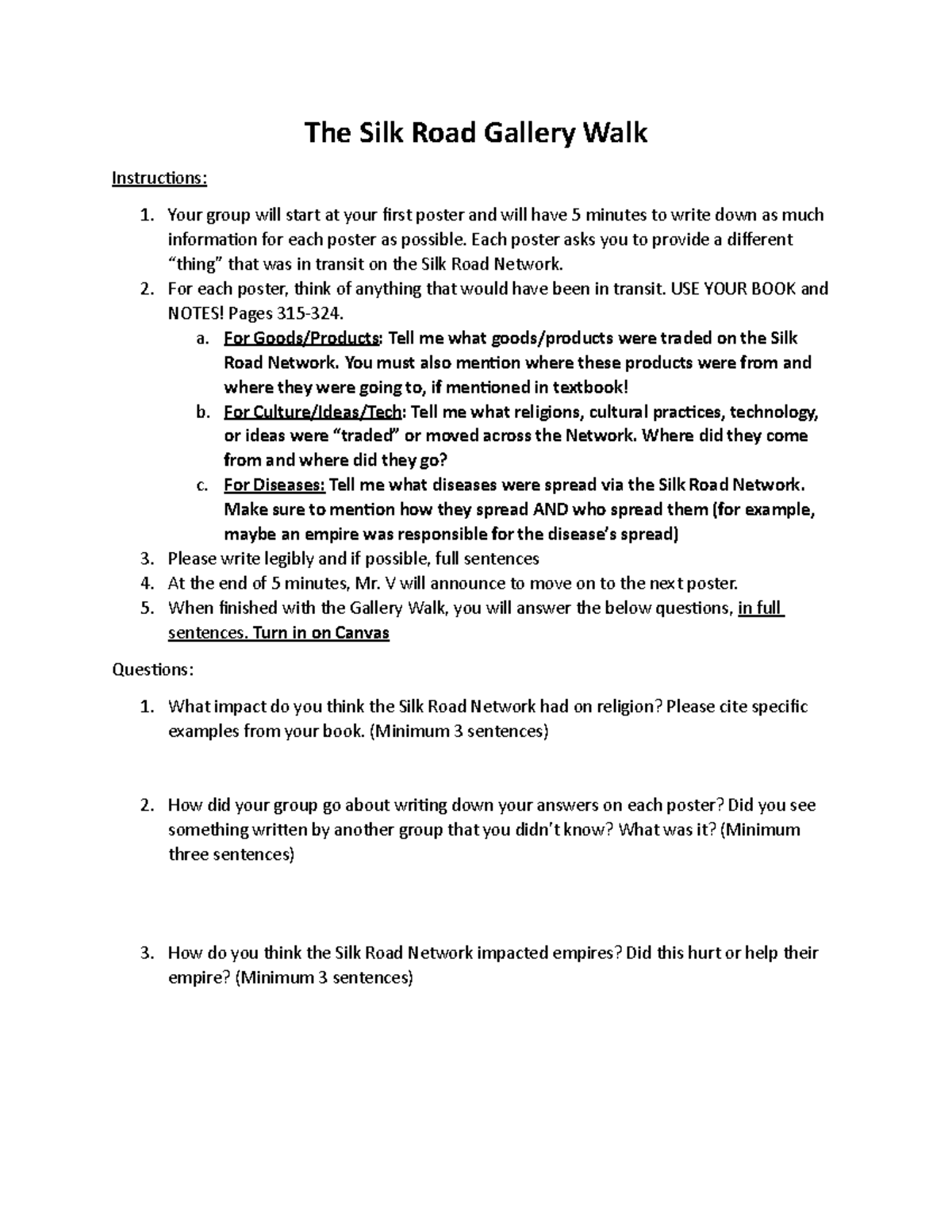 The Silk Road Gallery Walk1 The Silk Road Gallery Walk Instructions