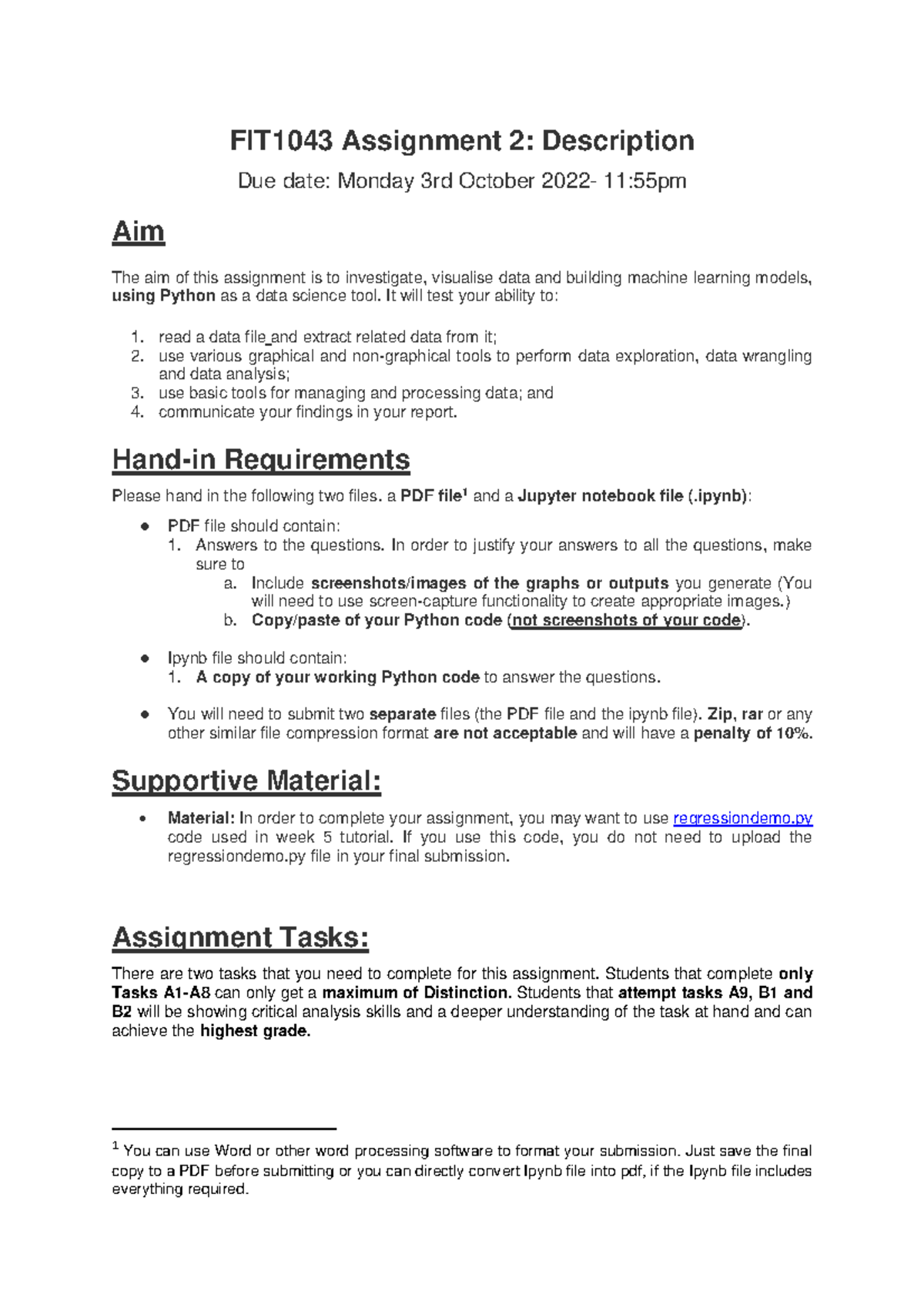 Assignment 2 Specification- FIT1043 -S2-2022 - FIT1043 Assignment 2 ...