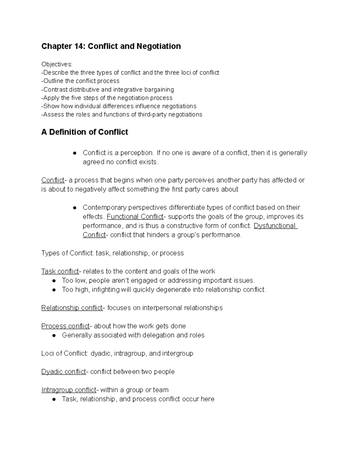 Chapter 14 Notes: Conflict And Negotiation - Chapter 14: Conflict And ...