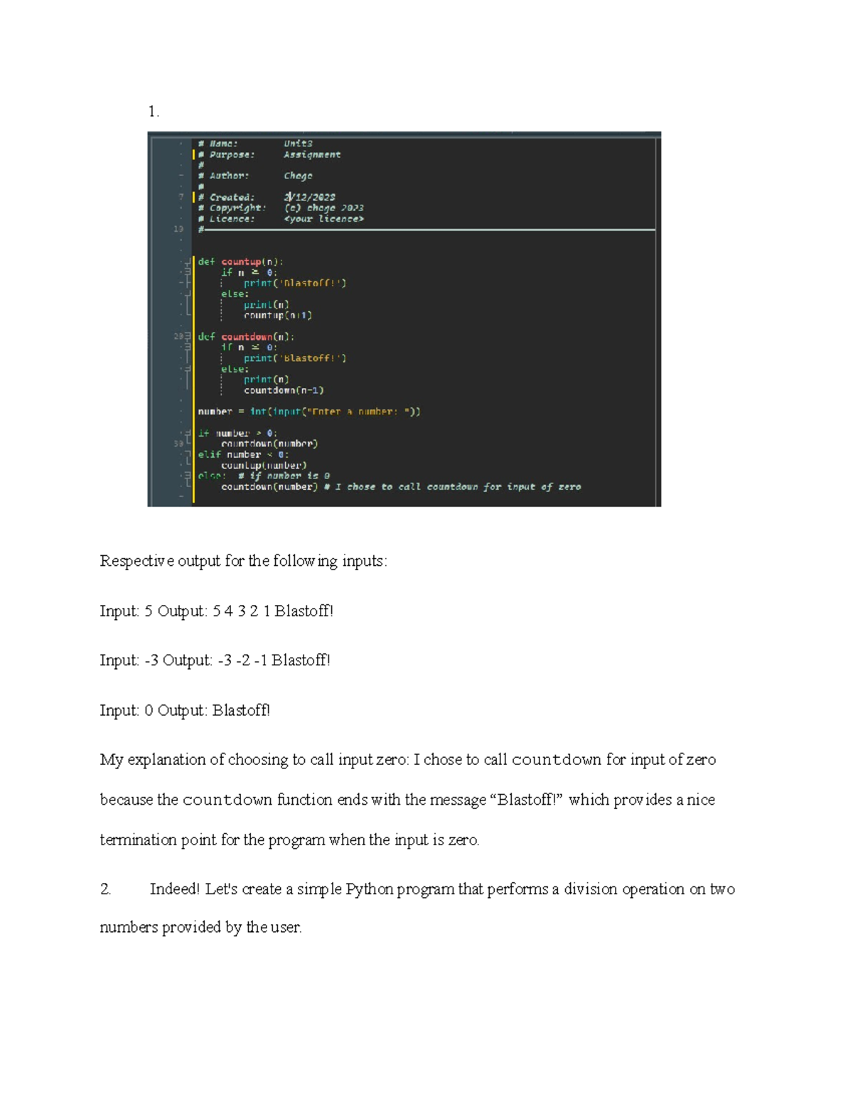 Assignment unit 3 Pf - 1. Respective output for the following inputs ...
