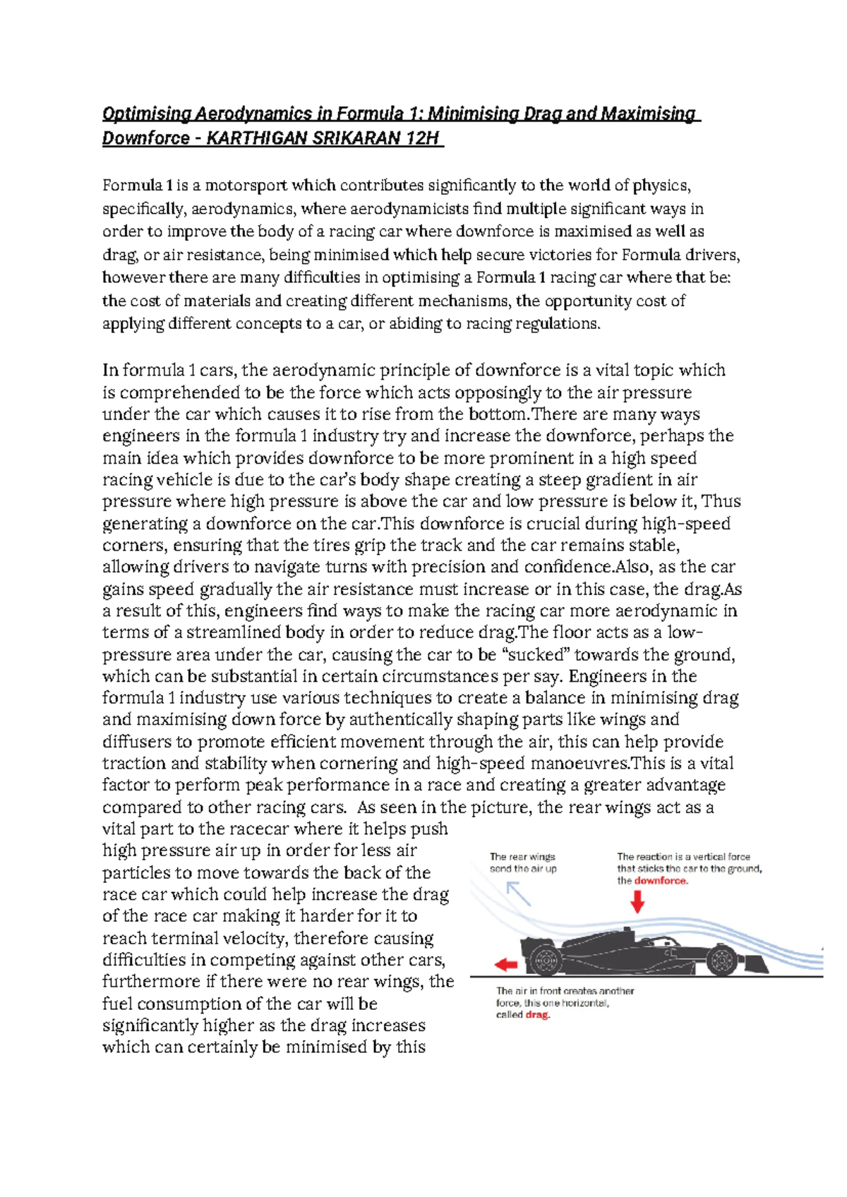 Optimising Aerodynamics in Formula 1 Minimising Drag and Maximising ...