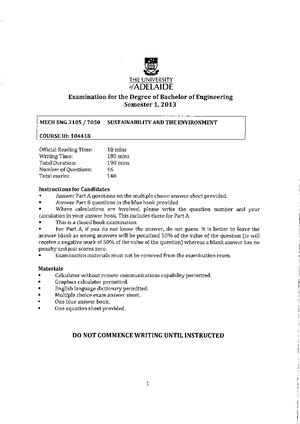 SE 2016 exam acoustics Questions and Answers - Semester 1, 2016 104418 ...