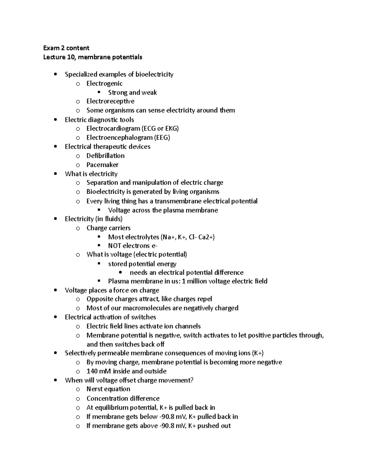 Lecture 10 - Exam 2 content Lecture 10, membrane potentials Specialized ...