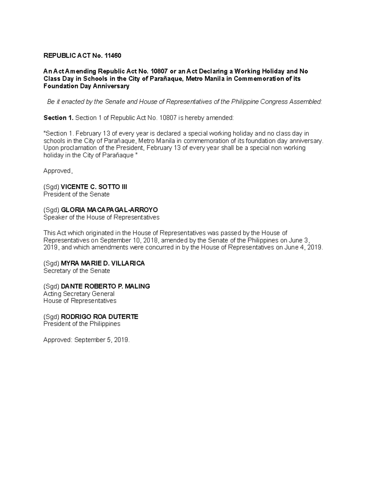 Republic ACT No 11460 - NOTES - REPUBLIC ACT No. 11460 An Act Amending ...