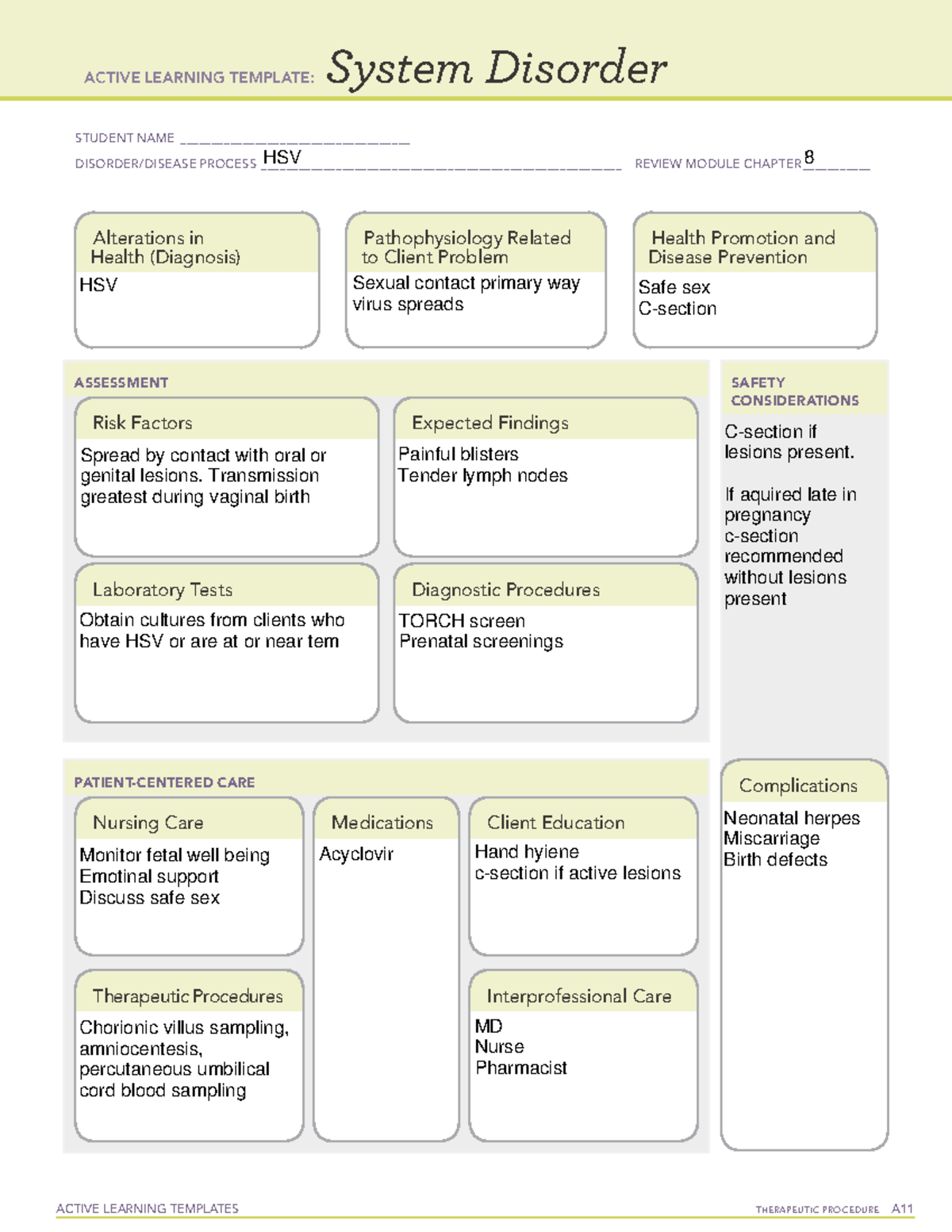 Sys Dis HSV System disorder HSV ACTIVE LEARNING TEMPLATES