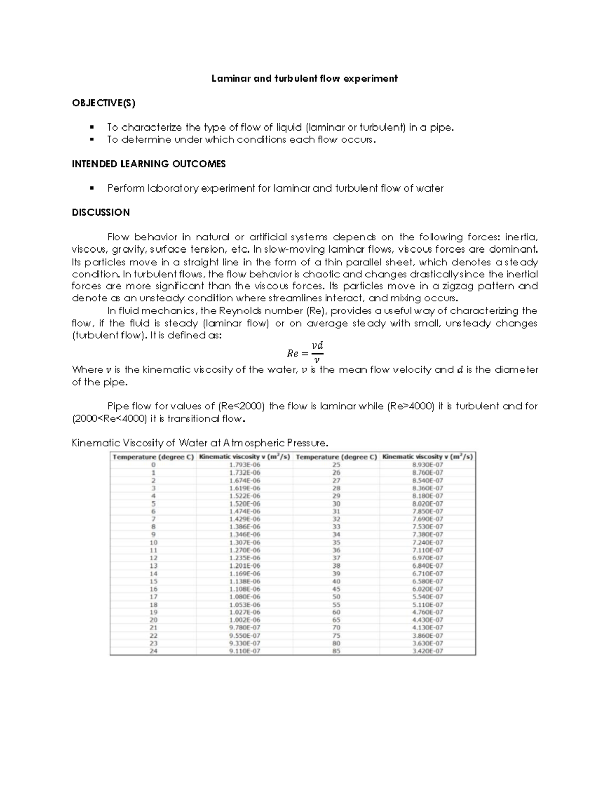 Laminar and turbulent flow experiment Lab Report Laminar and