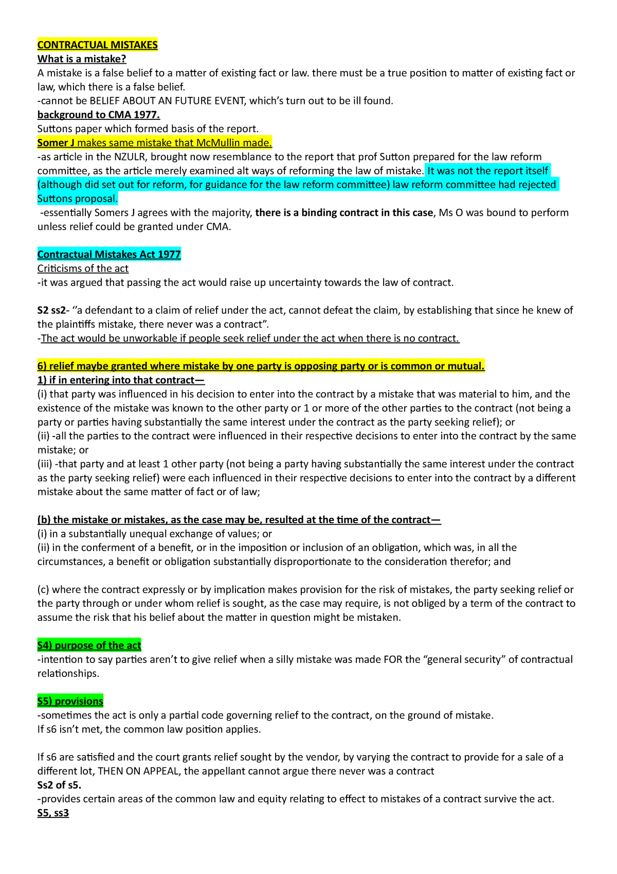 Contracual Mistakes Cs Contractual Mistakes What Is A Mistake A Mistake Is A False Belief To A Studocu