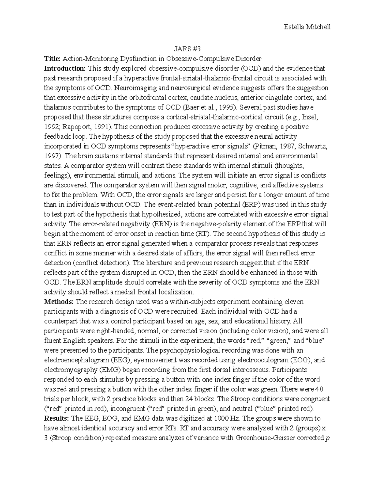 JARS #3 - Journal article review for psychology research techniques ...
