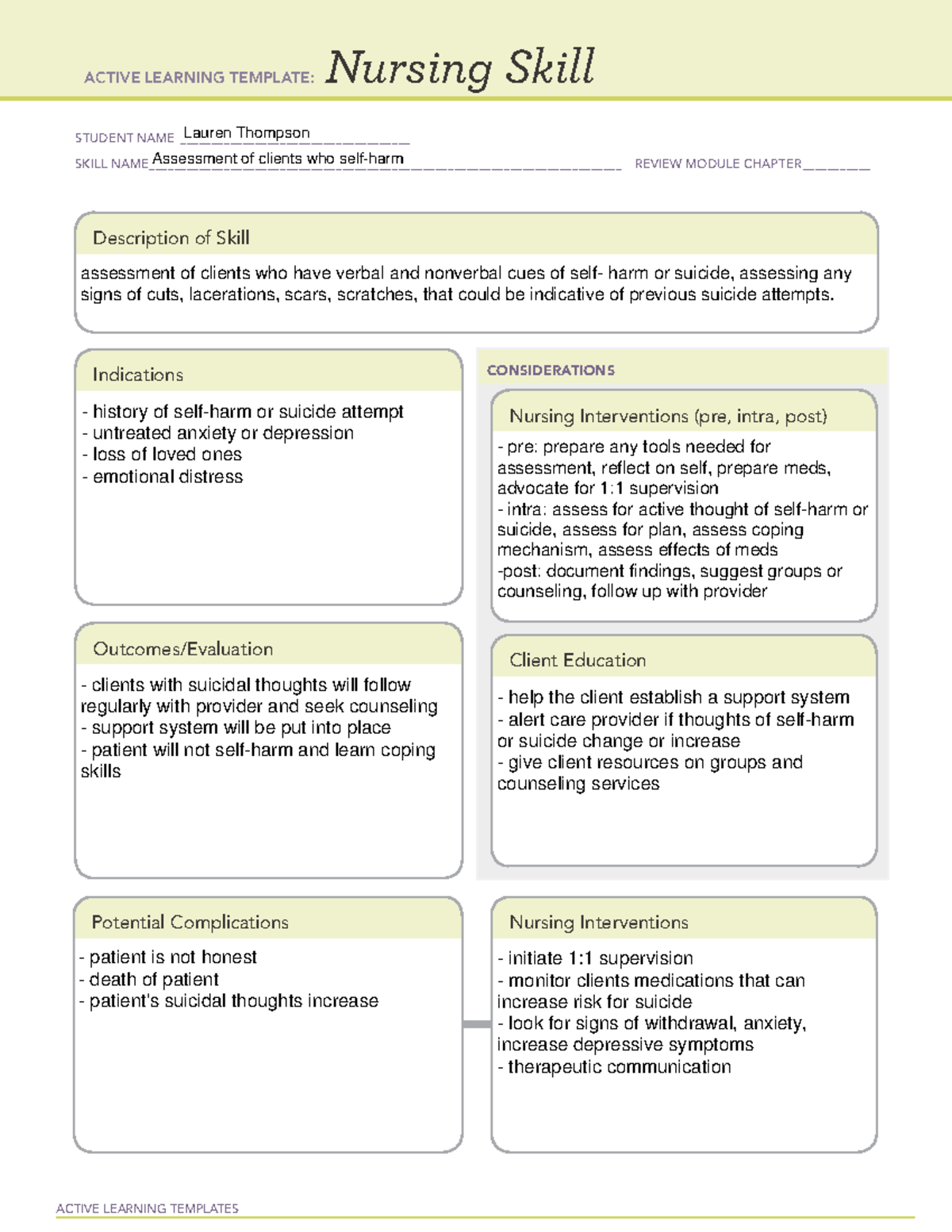 SELF-ASSESSMENT - LEARNING HOW TO LEARN SKILLS FOR NURSING CURRICU