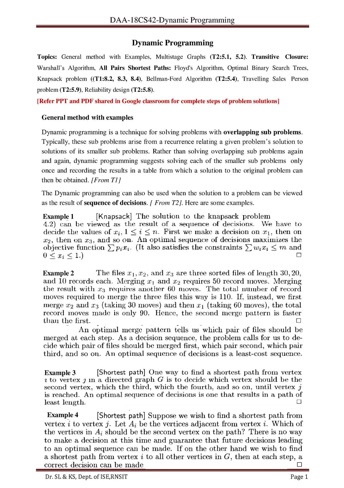 Final 18CS42 Notes Module 4 Proper - Dynamic Programming Topics ...