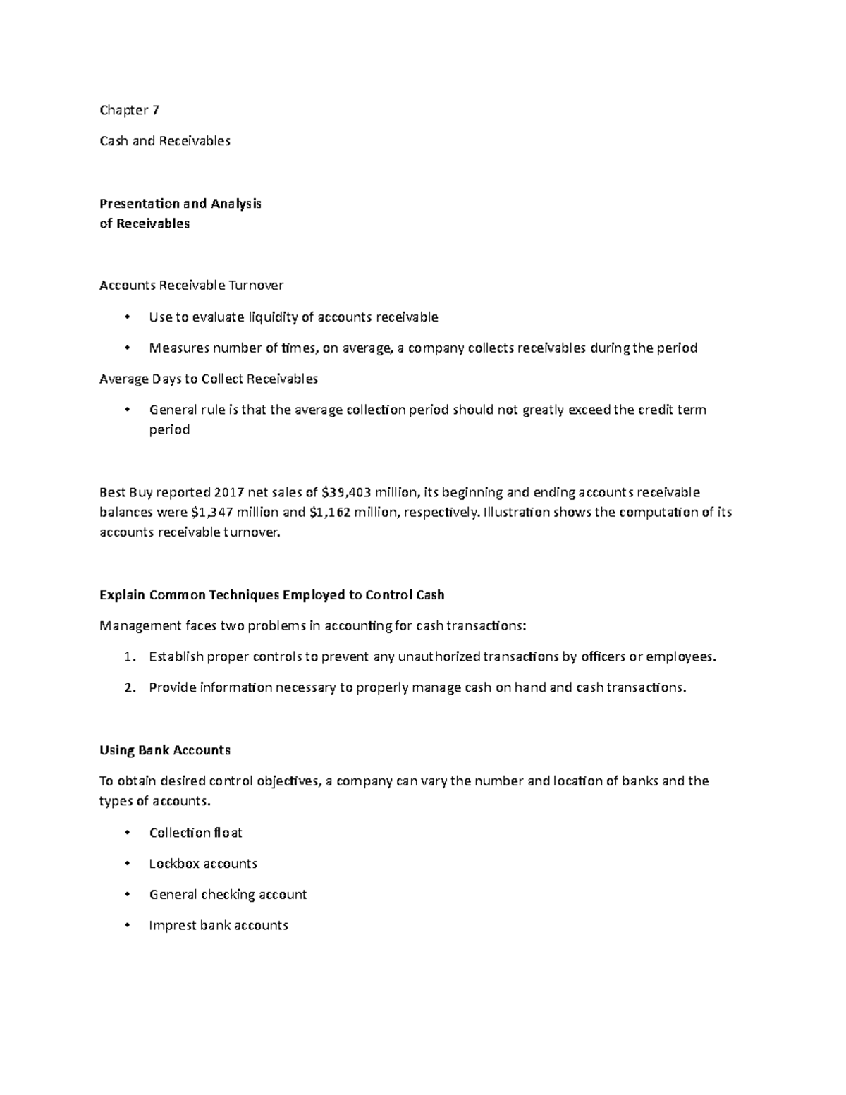 Chapter 7 Lecture Notes 7 - Chapter 7 Cash and Receivables Presentation ...