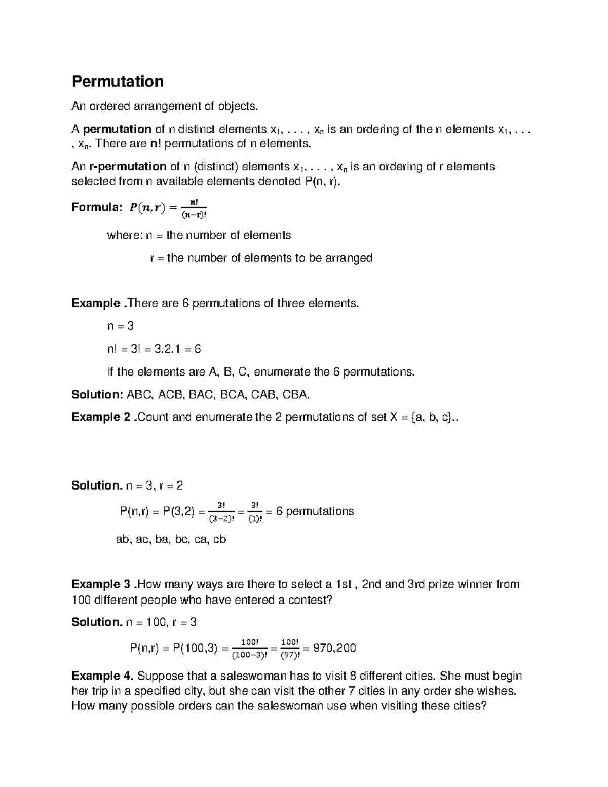 Discrete Chapter 2 Permutation and combination - Permutation An ordered ...